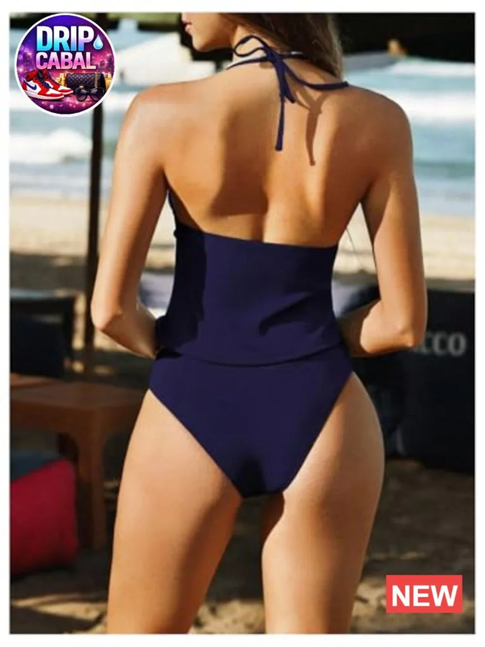 Hal Neck Tie Backless Y2K Tankini Swim Set